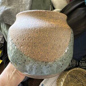 Blue-Grey & Unglazed Studio Pottery Vase Stamped MRL 1)2021